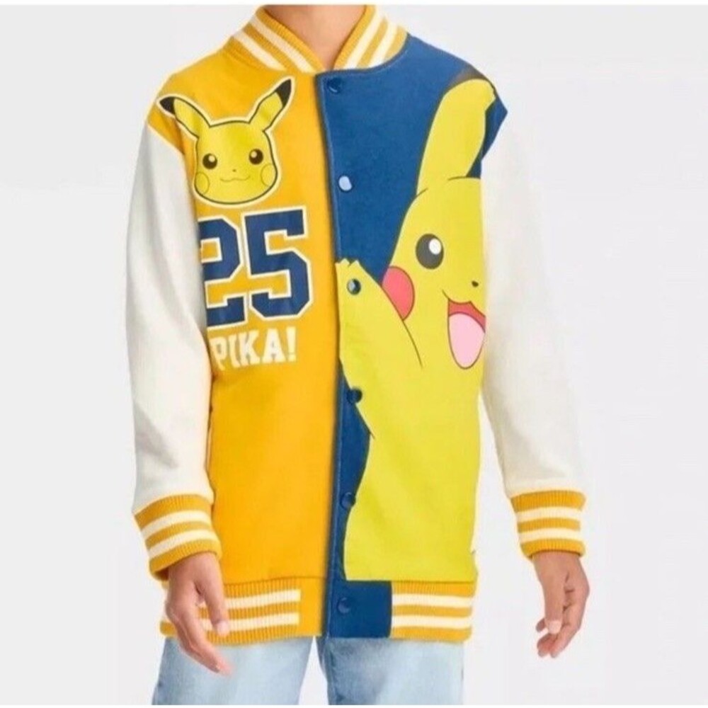 Hybrid Unisex Nintendo Pokémon Pikachu #25 Varsity Jacket Size M Yellow Snap H1